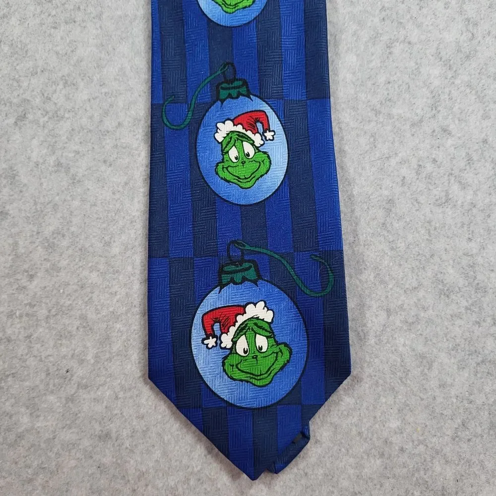 Vtg The Grinch Dr. Suess Blue Mens Neck Tie Approx 56x4 Face Christmas Ornament‎